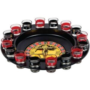 Premium Roulette Drinking Game Set with Roulette Wheel and Shot Glasses