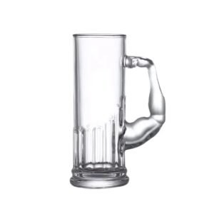 Italian Premium Muscle Beer Glass – 600 ML Clear Glass with Unique Muscle Handle Shape – Jumbo Size Drinking Glass