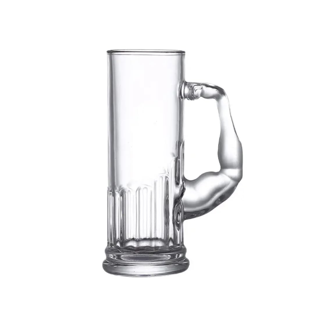 Italian Premium Muscle Beer Glass – 600 ML Clear Glass with Unique Muscle Handle Shape – Jumbo Size Drinking Glass
