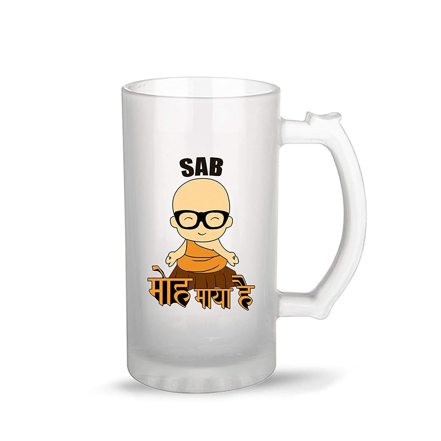 Transparent 450 ml Beer Glass with Printed Funny Quotes - Sab MOH Maya hai - Image 2