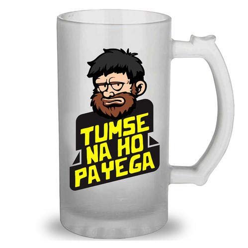 Transparent 450 ml Beer Glass with Printed Funny Quotes – Tumse Na ho Payega | Beer Mug for Freezer | Pack of 1