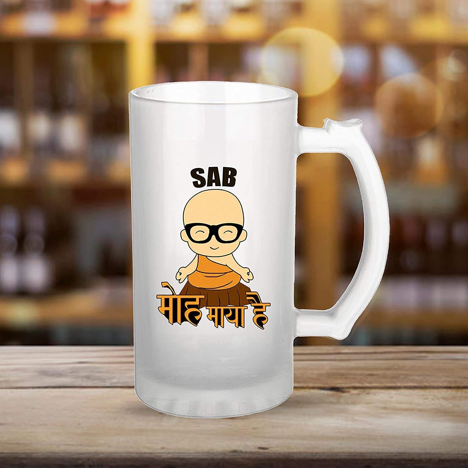 Transparent 450 ml Beer Glass with Printed Funny Quotes – Sab MOH Maya hai