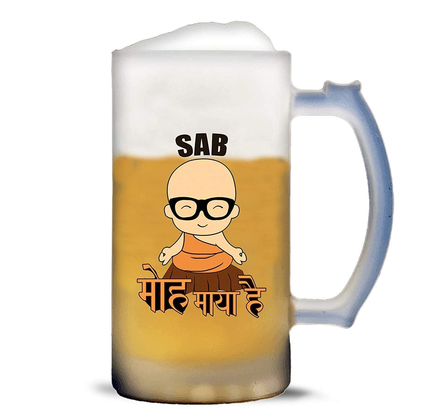 Transparent 450 ml Beer Glass with Printed Funny Quotes - Sab MOH Maya hai - Image 3