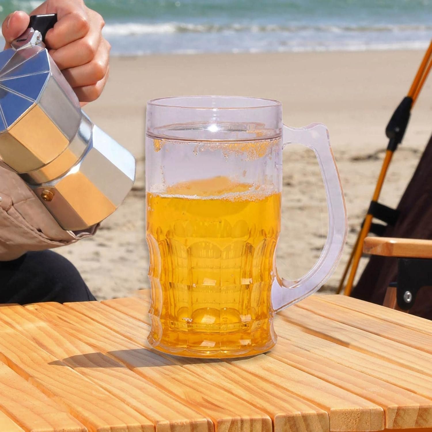 Chiller Beer Mug | 350 ml Double Wall Freezing Gel Glass | Transparent Freezer Mug | Keeps Drinks Ice Cold Longer | Reusable Chilled Mug for Beer, Juice, Soda & Home Bar Party