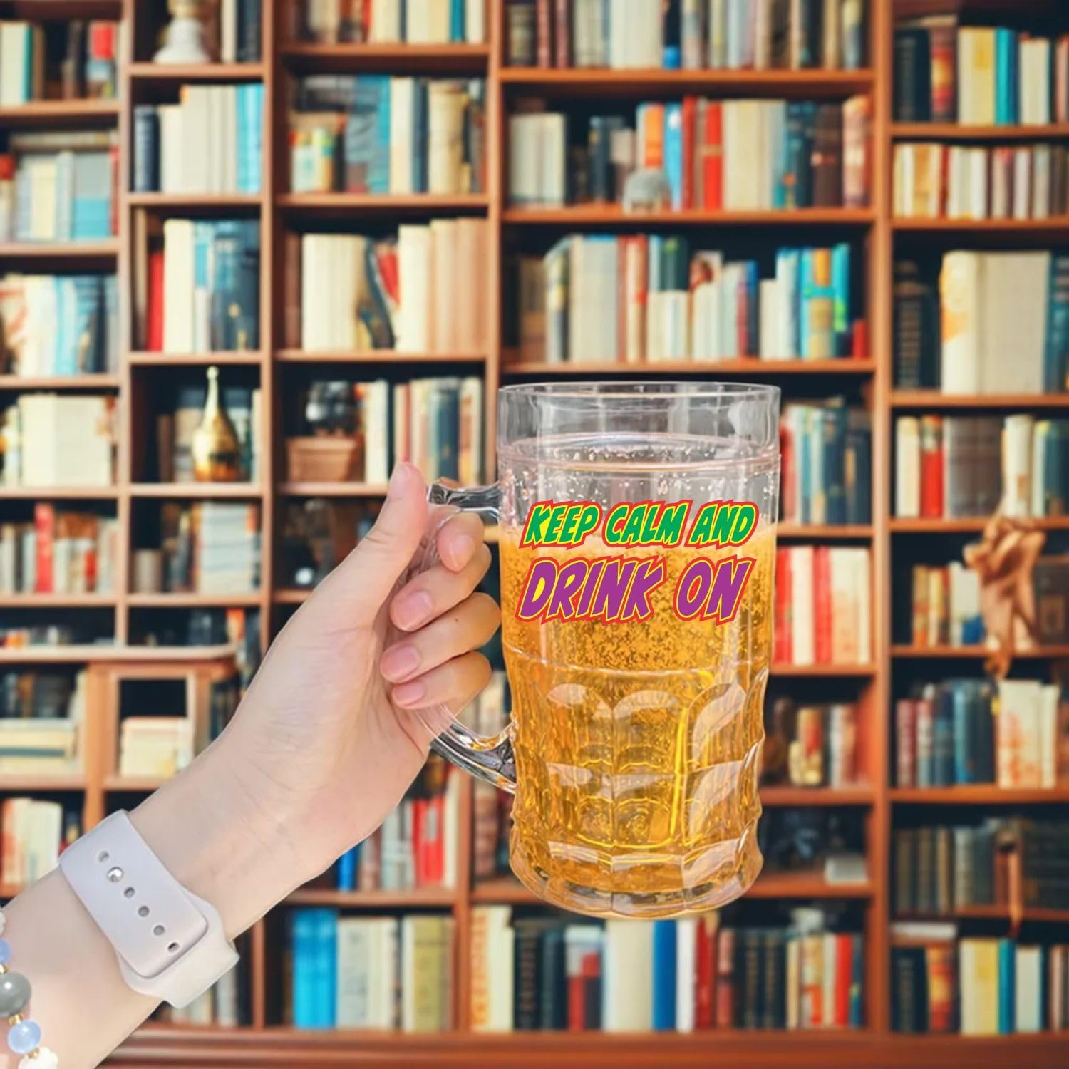 Chiller 350 ml Beer Mug | Double Wall Freezing Gel Inside | Transparent Mug - Keep Calm & Drink On - Image 3