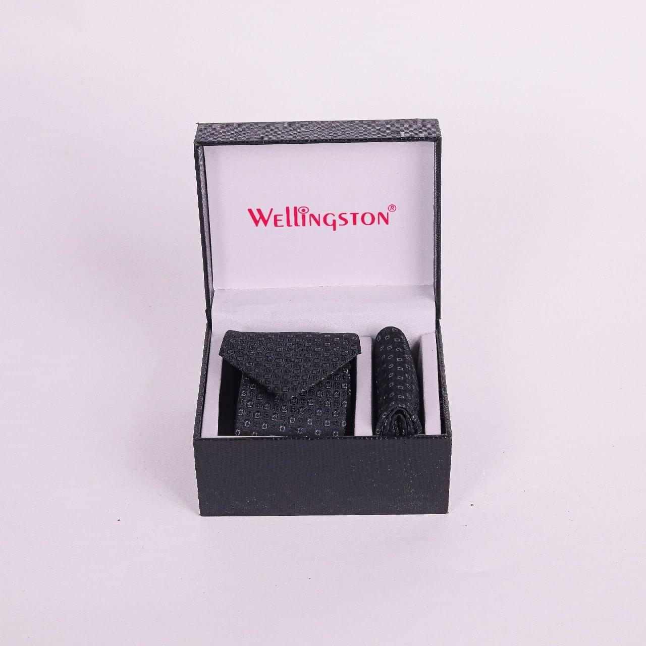 Wellingston Black Texture Tie For Men – Formal Ties With Pocket Square, MicroPoly Neckties Gift Sets For Men’s