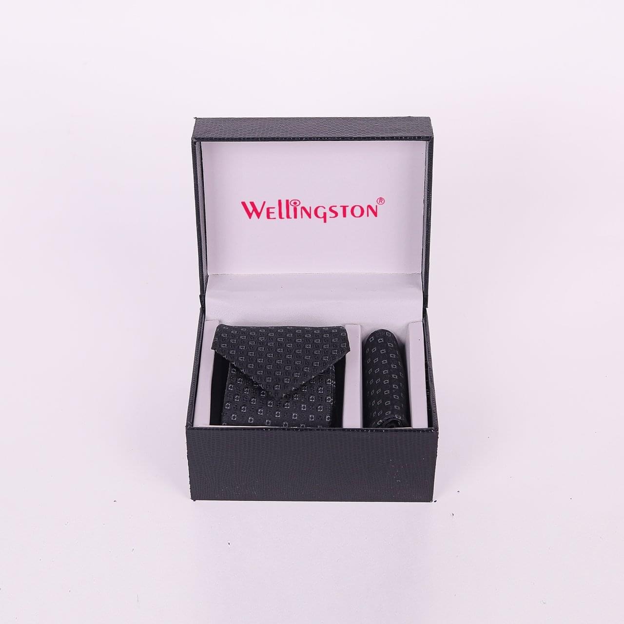 Wellingston Black Texture Tie For Men – Formal Ties With Pocket Square, MicroPoly Neckties Gift Sets For Men’s