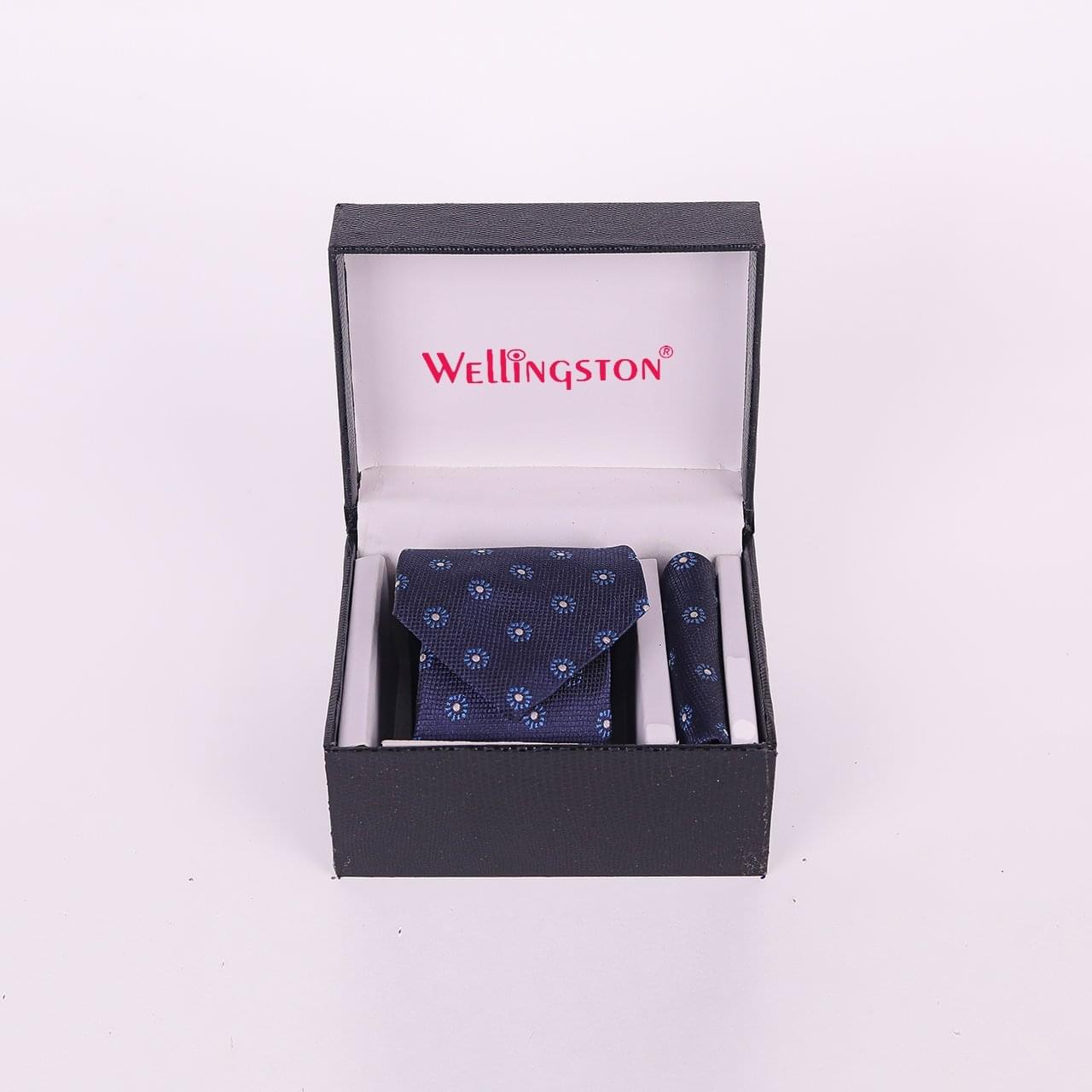 Wellingston Blue Texture Tie For Men – Formal Ties With Pocket Square, MicroPoly Neckties Gift Sets For Men’s