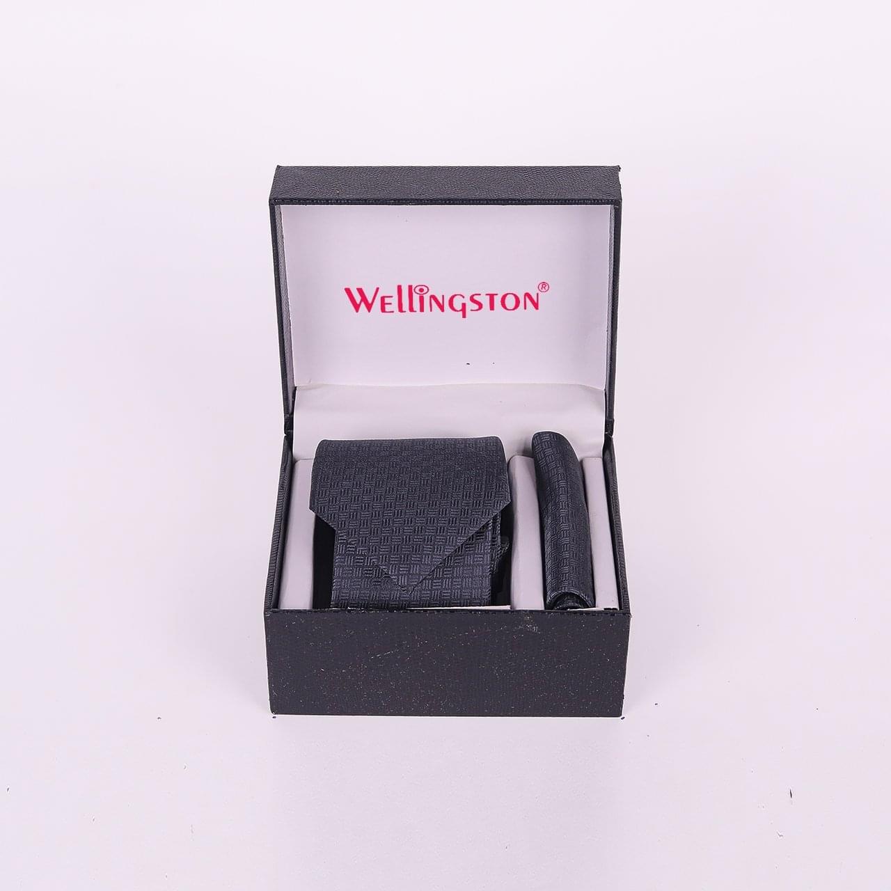 Wellingston Black Texture Tie For Men – Formal Ties With Pocket Square, MicrPoly Neckties Gift Sets For Men’s