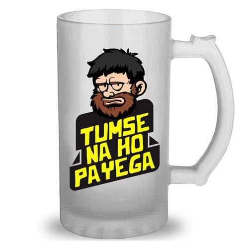 Wellingston Transparent 450 ml Beer Glass with UV Printed Funny Quotes Tumse Na ho Payega | Beer Mug for Freezer | Perfect Gift for Him/ Her | Pack of 1