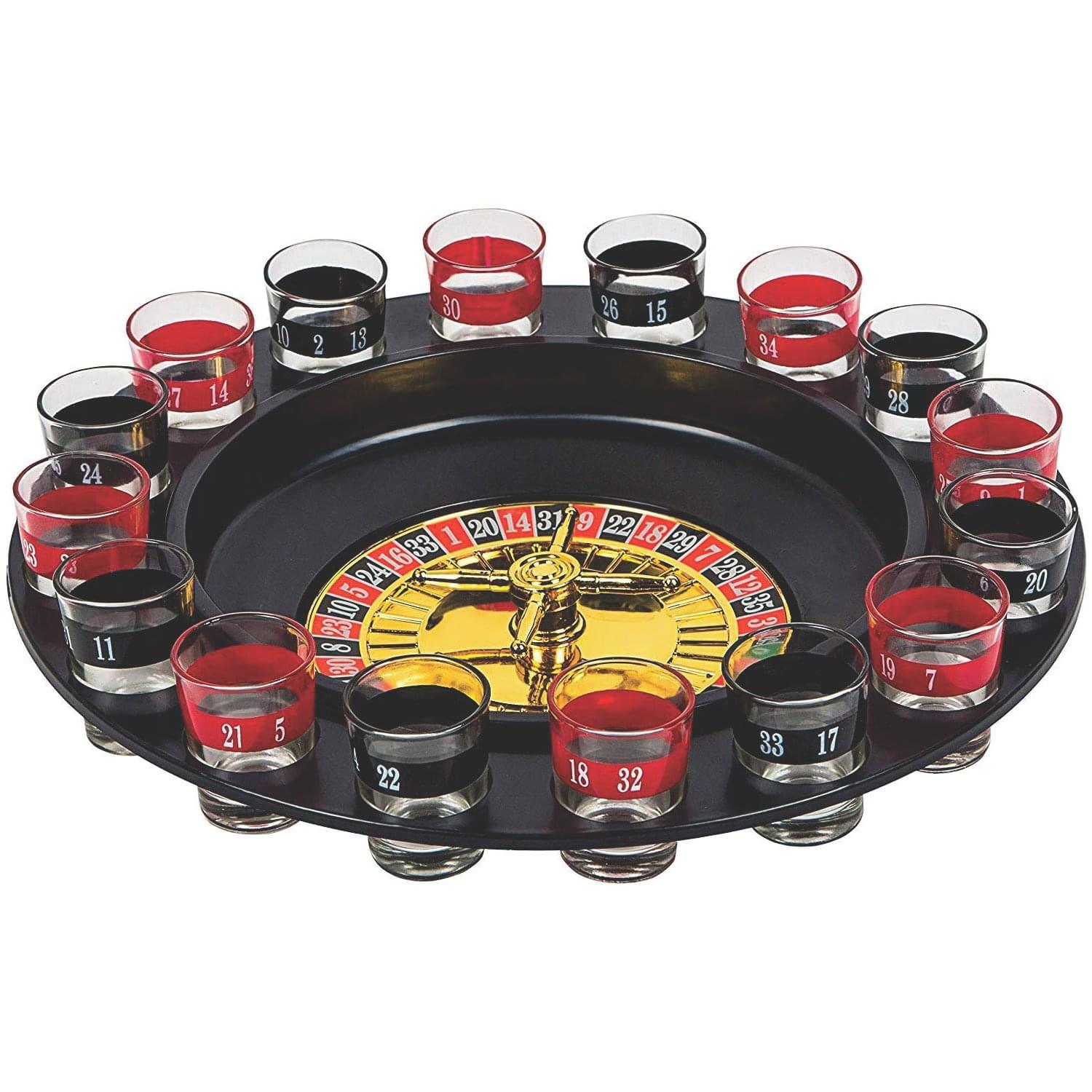 Wellingston Roullette Drinking Game Set with Spinning Wheel, Balls and Shot Glasses - 2 Balls and 16 Shot Glasses, Multicolour (Set of 01)