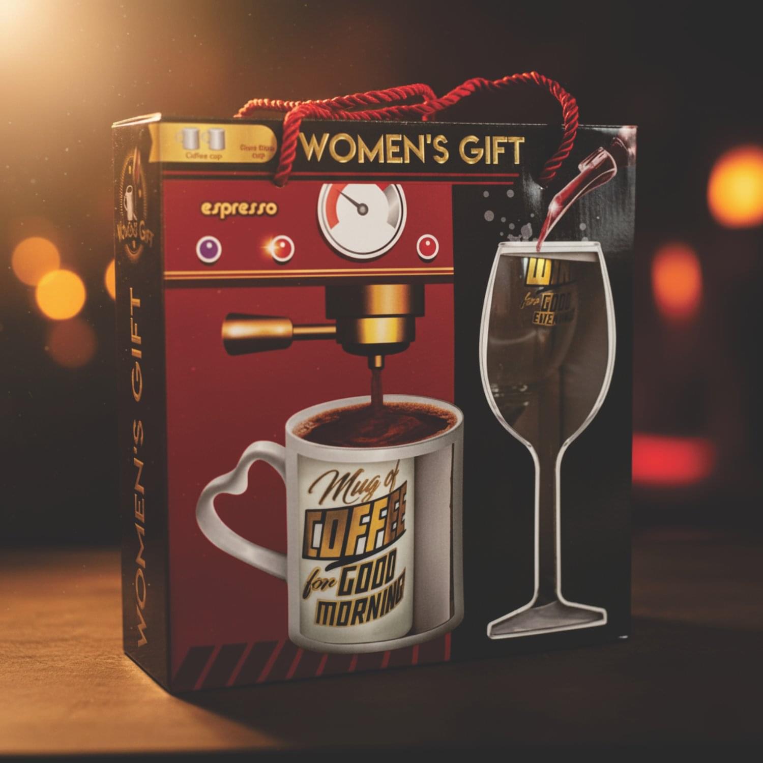 Wellingston Red Wine Glass-580ml and Coffee Mug 350ml (Set of 01), Vintage Glass for Wine Scotch & Mug for Coffee, Champagne, Liqueur Glass/Perfect for Home, Restaurant and Wedding Parties, Perfect for Gift for Your Loved Ones. Perfect Gift to Women’s