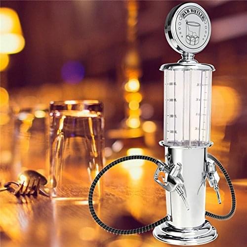 Wellingston Pump Liquor Dispenser for Home Bar | Glass with Stainless, Vintage Style silver Plastic 2 (double) Nozel pump, 30 Fl. oz Liquor Decanter for Man Cave Decor | Beverage Dispenser for Scotch, Vodka, Cocktails, Non-Alcoholic Drink and More