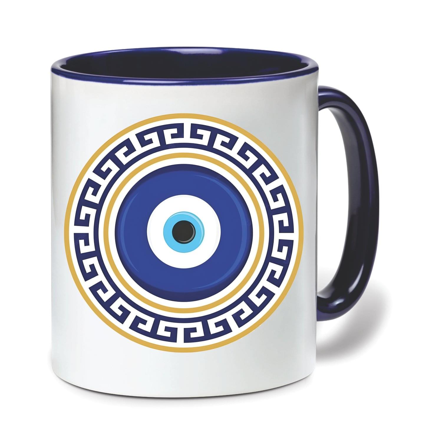 Wellingston Stylish Evil Eye Printed Ceramic Coffee Mug for Home and Office Use | Microwave and Dishwasher Safe, Sturdy Ceramic Build Mugs | Ideal for Gifting